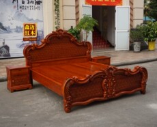 Красный кровати 缅甸花梨原木花梨木欧式加厚独板红木床实木床品质双人床古典卯榫