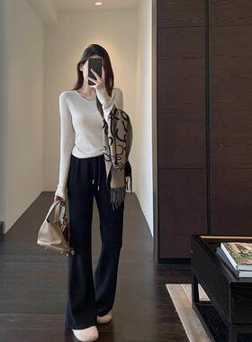 Am Uu◆热加裤型新~r微长腿，天鹅绒厚，保，暖FGC，高腰，加喇叭