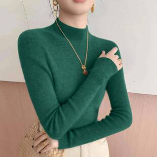 春季新款衫毛巧力克色长KXWRBK针织领女装厚款打袖底上衣羊修身半