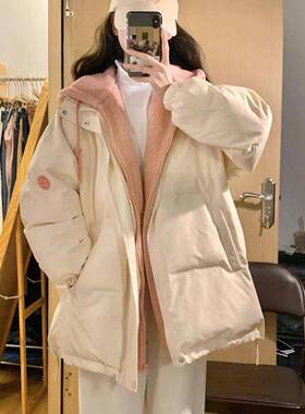 加假服羽女冬季20两2IGG件4新款韩GLE系宽松冬装羊羔毛绒外女款套