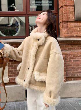 韩VXE小香式羊厚女装冬季25PGJ02新款超好皮看短草一体毛衣