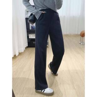 松紧腰宽显垂感毛窄版直筒休闲瘦裤女秋季22羊款裤子0松5阔AAZIQQ