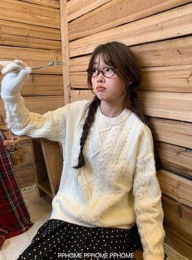 PHOME自~奶油米SCU麻毛JLK衣 冬领季经典百花搭不过时圆P宽松制花