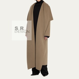 2023双面羊绒气质百搭宽松长款长袖大领宽松毛呢大衣外套