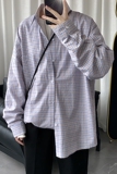 港风格子衬衫男士ins长袖韩版潮流大码外套休闲情侣衬衣CS601P45，男装衬衫，电商B413-1