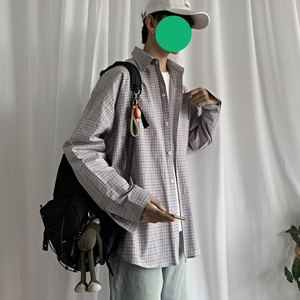 港风ins格子衬衫男士长袖韩版潮流大码外套休闲情侣衬衣CS601 P45图片