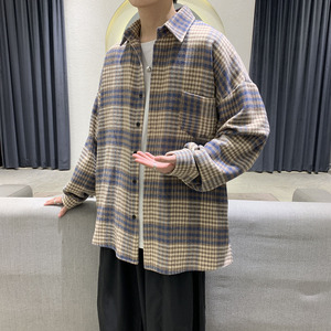 衬衫男秋装夹克韩版帅气港风衬衣宽松休闲毛呢外套DX32P55 严控78图片