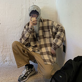 衬衫男潮牌秋冬季港风韩版潮流格子厚款休闲宽松百搭衬衣DX32TP55，男装衬衫，电商B413-1