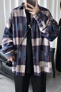 港风格子衬衫男士ins长袖韩版潮流加大码休闲情侣衬衣CS602 P50图片