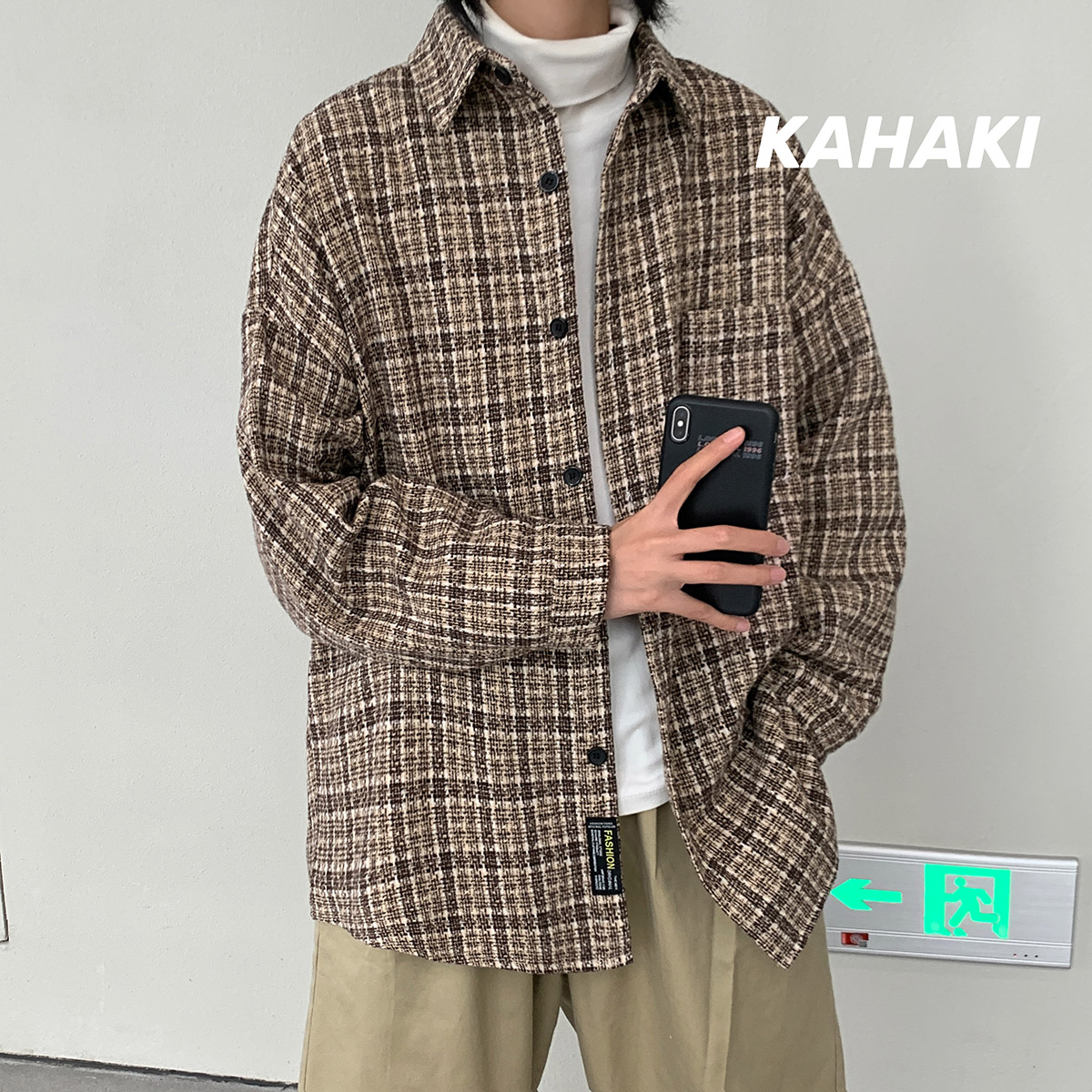 衬衫男港风格子休闲韩版潮流百搭帅气超火男衬衣宽松外套DX125P60,男装衬衫,电商B413-1