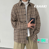 衬衫男港风格子休闲韩版潮流百搭帅气超火男衬衣宽松外套DX125P60，男装衬衫，电商B413-1