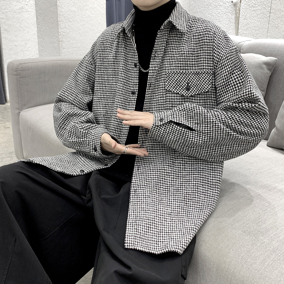 大码衬衫男士秋装韩版潮流加绒加厚衬衣休闲外套DX35 P60 加绒P70图片