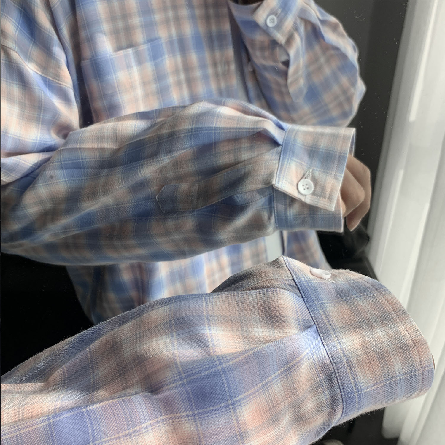 港风ins格子衬衫男士长袖韩版潮流帅气外套休闲情侣衬衣CS606P45,男装衬衫,电商B413-1