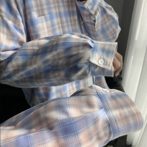 港风ins格子衬衫男士长袖韩版潮流帅气外套休闲情侣衬衣CS606 P45图片
