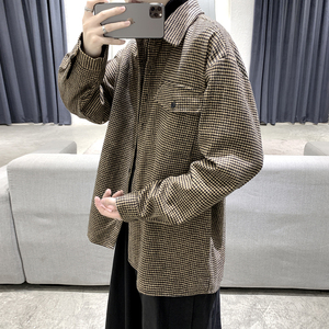 大码衬衫男士秋装韩版潮流加绒加厚衬衣休闲外套DX35 P60 加绒P70图片