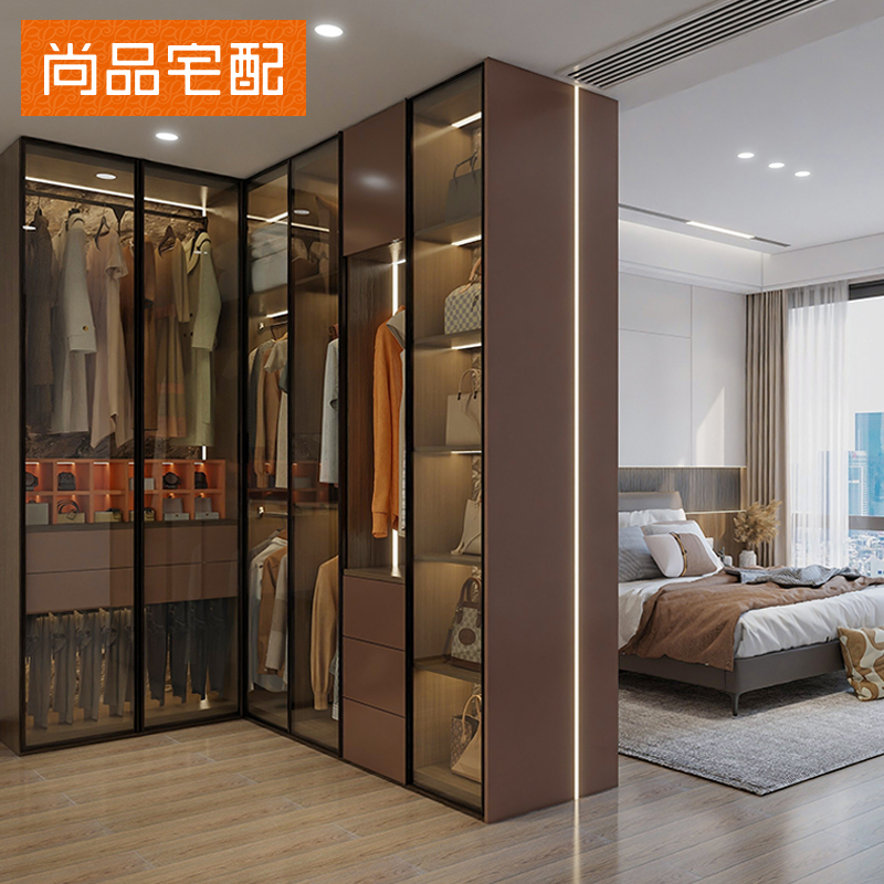 尚品宅配新品现代全屋定制衣柜走入式隔断衣帽间主卧室家具定做