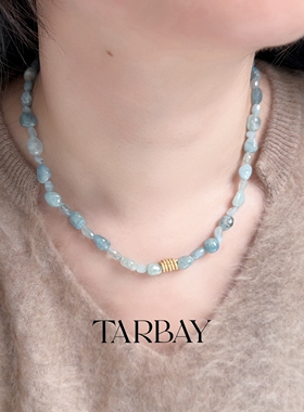TARBAY 小众14K金Diana不规则海蓝宝石优雅幸福永恒力量串珠项链