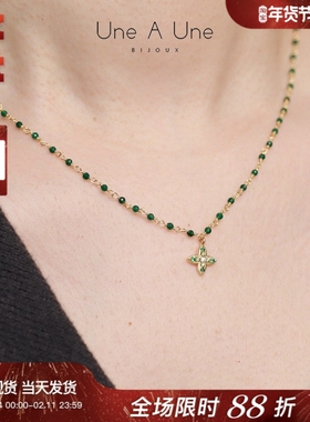 法国设计师品牌une a une正品代购INDE FLOWER四叶草花天然石项链
