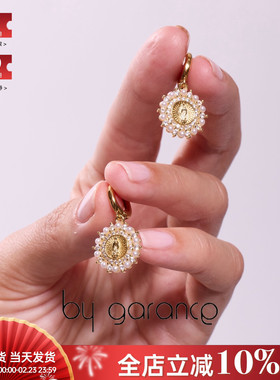 法国小众by garance正品IZAK珍珠锆石十字架爱心勋章闪耀圣诞耳环