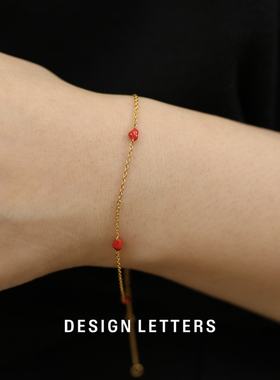 丹麦Design Letters正品原创珐琅正红精致简约百搭五颗爱心手链