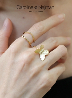 巴黎Caroline Najman正品代购BUTTERFLY蝴蝶翅膀雕纹优雅活口戒指