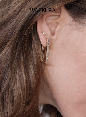 法国小众设计师WAEKURA品牌24春夏Livy锆石镶嵌几何长方形耳环