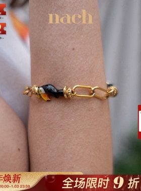 NACH黑巨嘴鸟猎豹陶瓷回形针手链