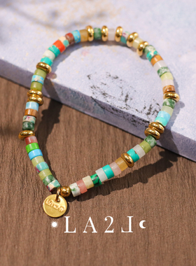 巴黎LITCHI正品天然石显白多色宝石串联波西米亚风弹力手绳手链