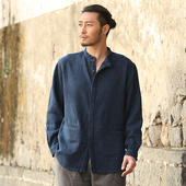 休闲新中式 楠中国风春季 苎麻衬衣笙竹 宽松大码 长袖 上衣男衬衫 男士