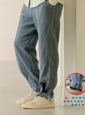 楠中国风休闲裤男款春季中式改良宽松汉麻直筒裤大码全麻裤子瑞文