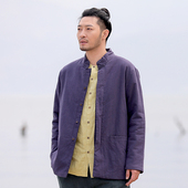 国潮上衣叶雾 加厚盘扣立领棉服苎麻中式 楠麻中国风唐装 棉衣男冬季