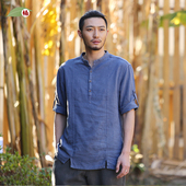 七分袖 楠唐装 衣服复古短袖 麻男士 阡尘 中国风苎麻t恤男全麻夏季