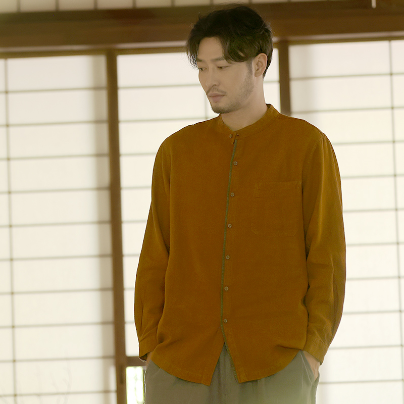 楠中国风100%苎麻立领长袖衬衫