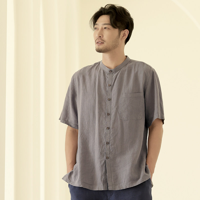 楠中式夏季薄款衬衫男苎麻短袖上衣休闲宽松衬衣百搭衣服半袖宇哲