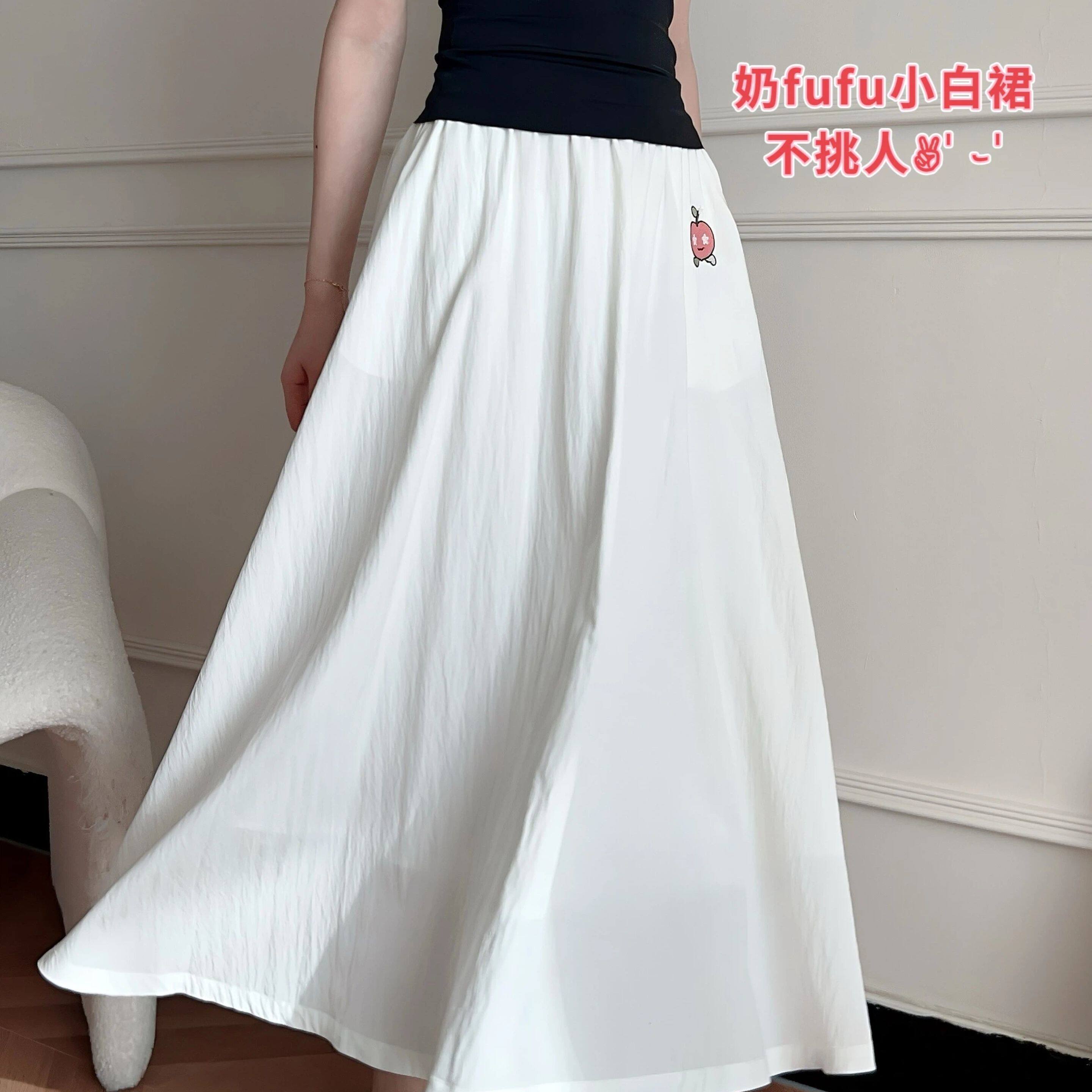 Follow peaceb奶fufu白色半身裙女夏 法式大摆伞裙小个子温柔长裙