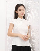经典 龙妙旗袍上衣夏季 女装 复古中式 条纹 民国斜襟盘扣短袖