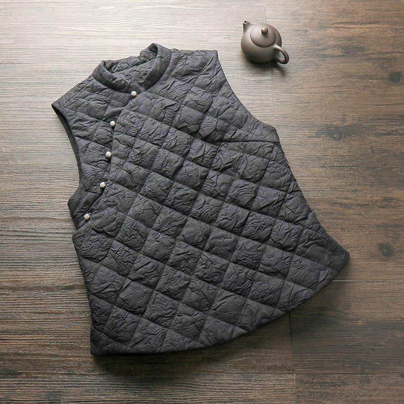 龙妙秋冬 斜襟中式马甲民国立领旗袍上衣女外穿夹棉马夹复古女装