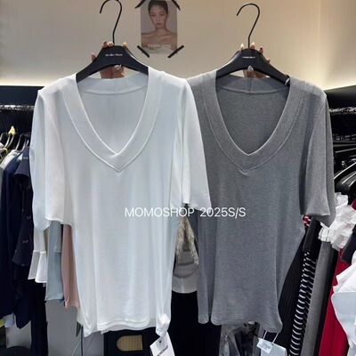 百搭宽松显瘦慵懒风深v领短袖T恤