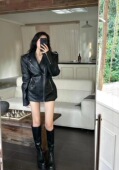 韩版 2025秋季 新款 气质显瘦拉链收腰设计感皮衣外套机车服夹克上衣