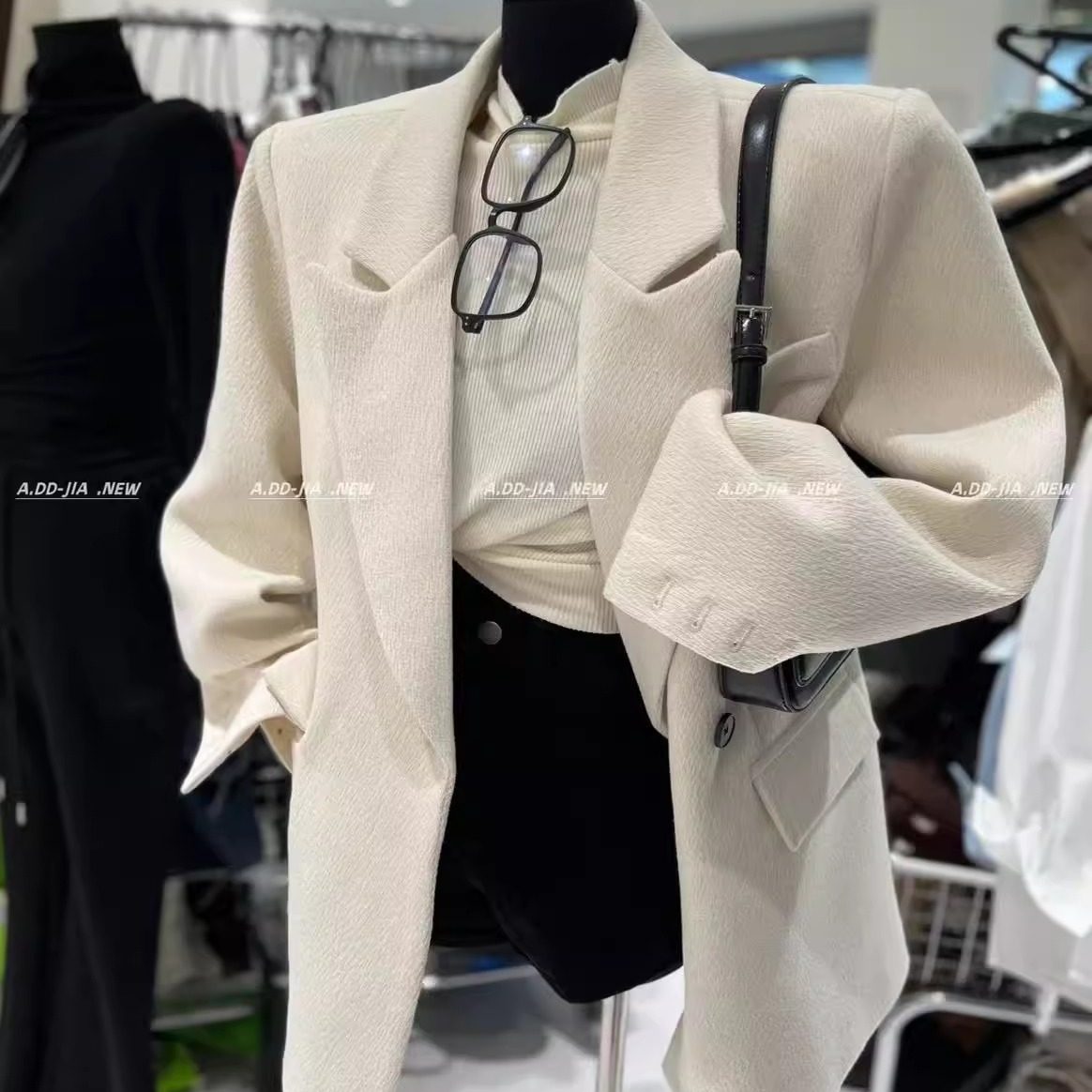 ADD韩版秋冬新款气质显瘦口袋设计感毛呢西装外套加厚西服上衣女