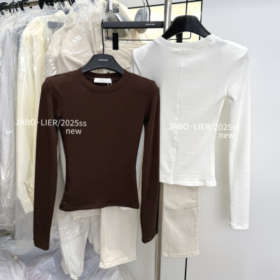 百搭显瘦加绒设计感圆领打底衫