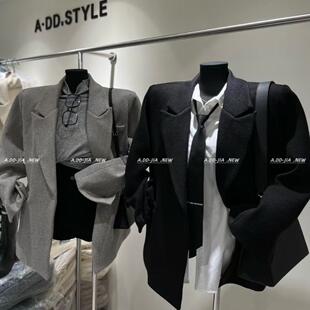 ADD韩版冬季新款气质显瘦设计感毛呢西装外套纯色宽松西服上衣女