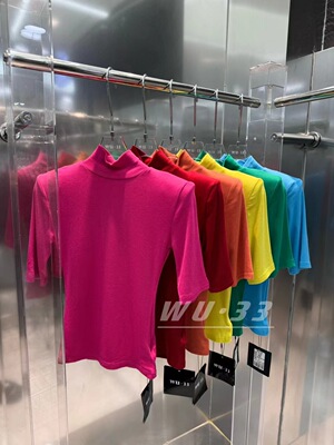 基础款糖果色半高领短袖T恤纯色