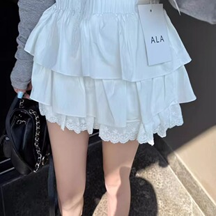 ALA蛋糕裙2026春季 百搭高腰显瘦蕾丝花边拼接设计感半身裙女 新款