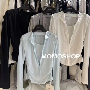 2026新款夏季momo韩版百搭假两件拉链防晒服女长袖显瘦薄款外套