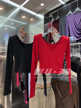 wu.33打底衫2025秋季新款韩版紧身显瘦设计感v领长袖T恤内搭上衣