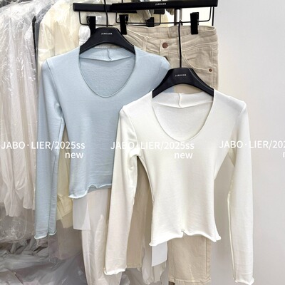 洋气显瘦设计感v领T恤加绒打底衫