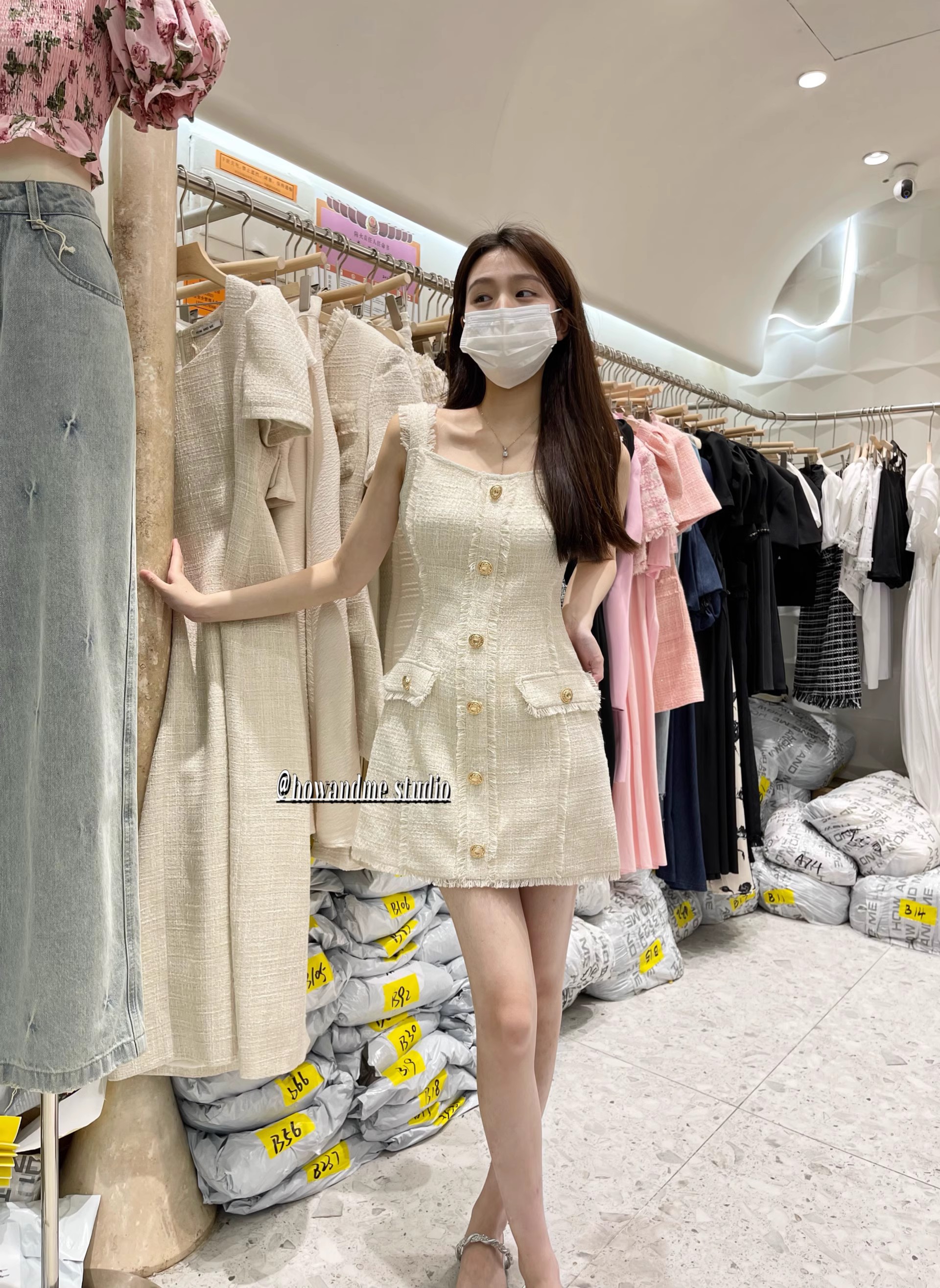 2025夏季新款韩版气质收腰设计感小香风粗花呢无袖连衣裙背心裙女