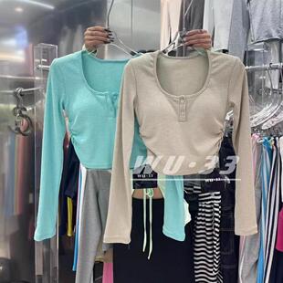 wu.33韩版 新款 纯欲显瘦掐腰褶皱设计感u领打底衫 正肩T恤上衣 冬季