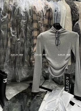 ADD加厚磨毛高领T恤韩版冬季新款显瘦褶皱设计感长袖T恤打底衫女